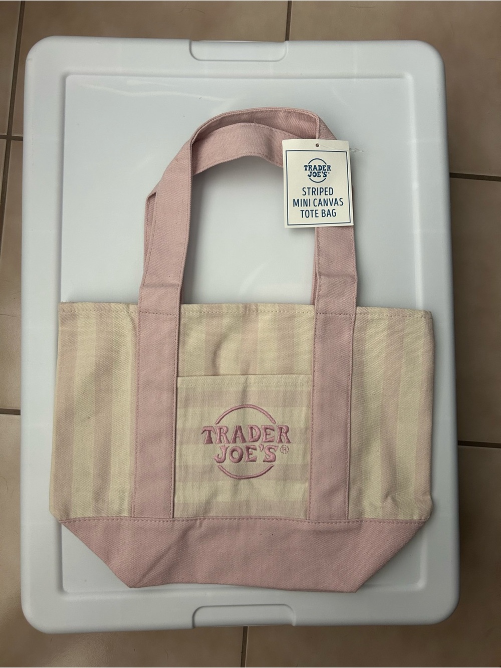 NWT Trader Joe's Pink & Cream Striped Mini Tote Bag